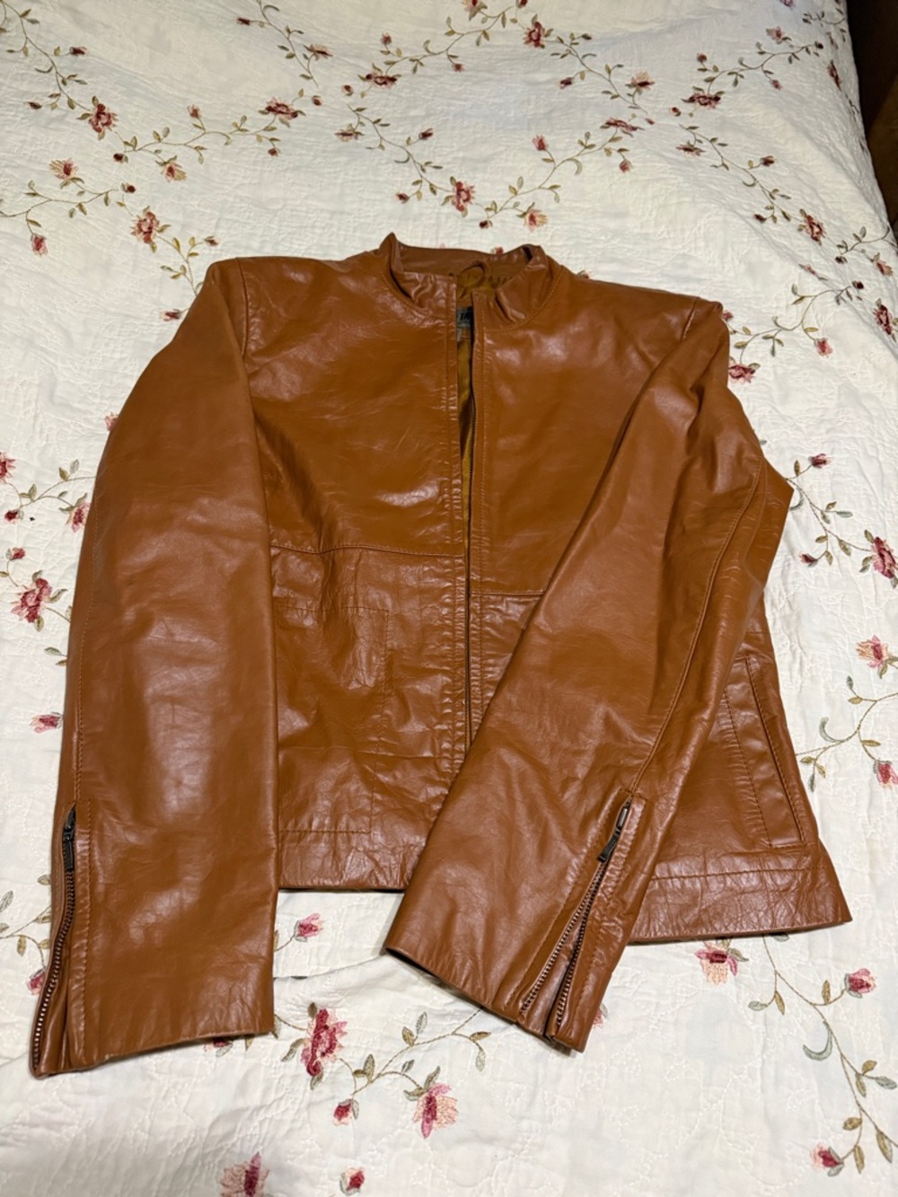 Womens Brown Australian Leather Zip-Front Jacket